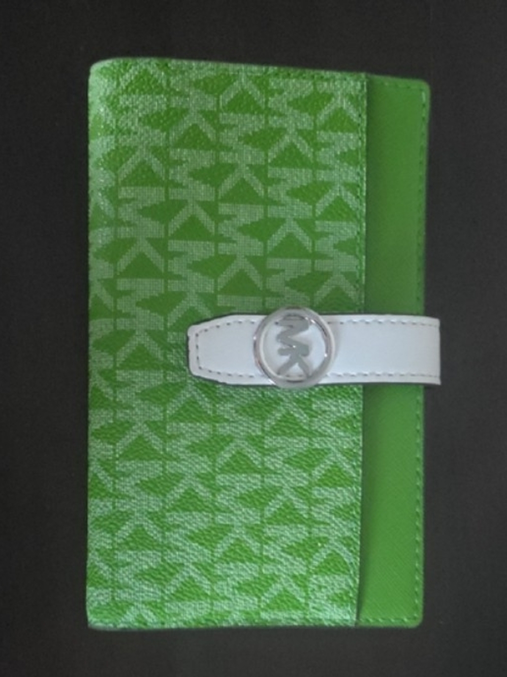 Like New Michael Kors Bright Lime Green Continental Wallet with White ID Window